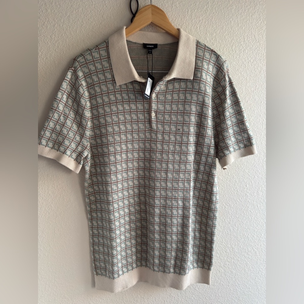 NWT Express Geo 100% Cotton Short Sleeve Polo Shirt Size M